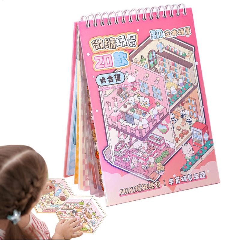 

3D Scene Stickers Miniature Cartoon House Stickers Journaling Paper Crafts Aesthetic Supplies For Kids Relief Stress Pass The