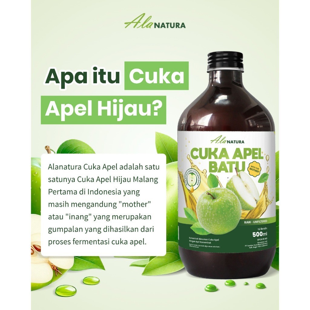 

CUKA APEL ORIGINAL ORGANIK 500ML / APPLE CIDER VINEGAR WITH MOTHER BANTU DETOKS DAN DIET