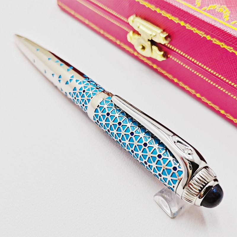

High Quality CT Ballpoint Pens Luxury Cyan Triangle Hollow Pattern With Unique Gem Top Writing Statinery Ink Smooth Gift Pens