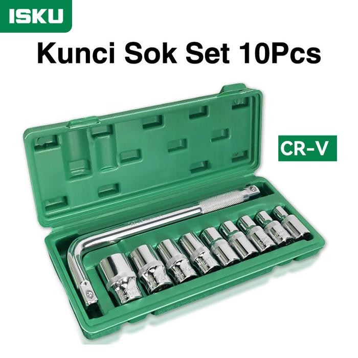 ISKU kunci sok set L 8-24MM 10 PCS Kunci Sock Set 1/2 inch gagang shock l dan 8mm 10mm 12mm 13mm 14m
