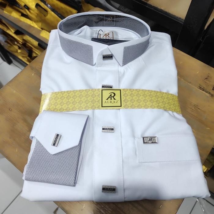Jubah Alraz Alraz Putih Hitam Manset Premium - Putih, 52xl