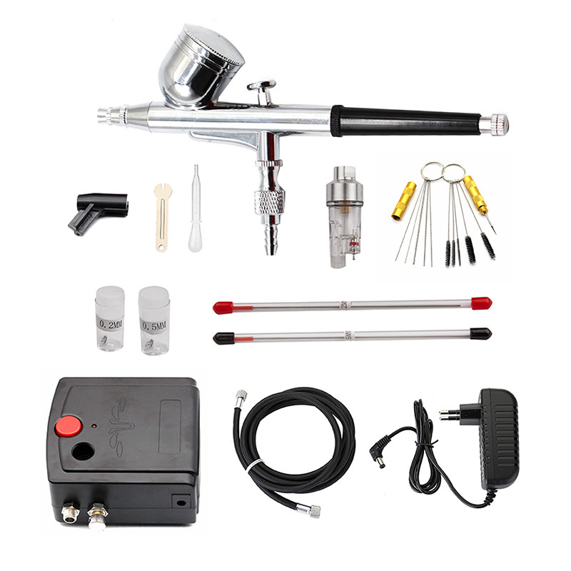 

Dual-Action Spray Gun Airbrush with Compressor 0.3mm Airbrush Kit for Nail Airbrush for Model/Cake/Car Painting