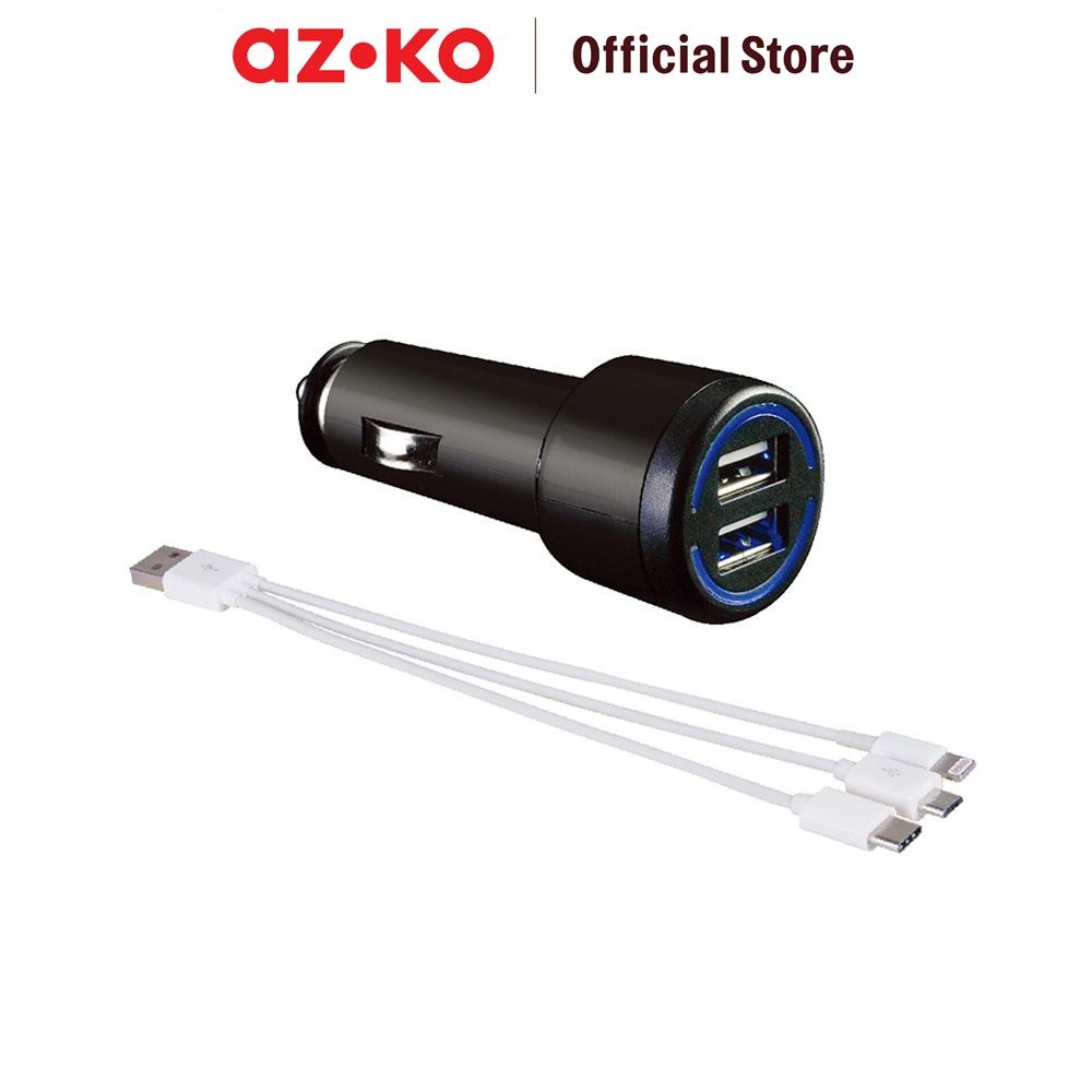 AZKO Hypersonic Charger Mobil Usb 3 In 1 Dual Usb Car Charger Adaptor Pengisi Daya Mobil Peralatan P