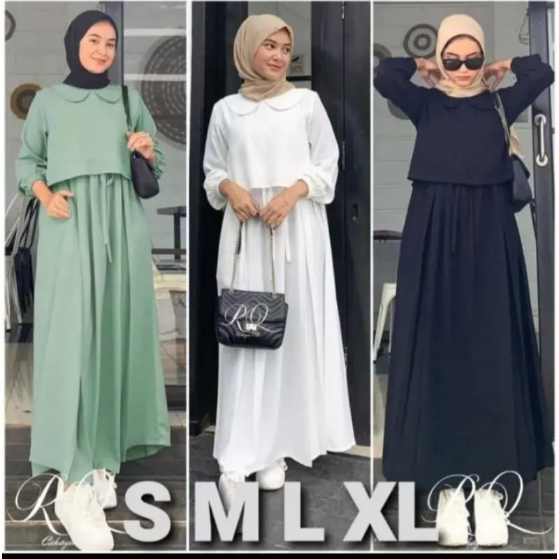 Gamis Glenca Maxy Alesa 2 In 1 Bahan Cotton Premium Gamis Polos Wanita Muslim Kekinian Gamis Rompi M