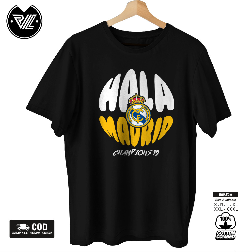 Tshirt Kaos REAL MADRID CHAMPIONS 15 UCL New 003 Cotton Combed 30s / Baju Champion Real madrid ucl /