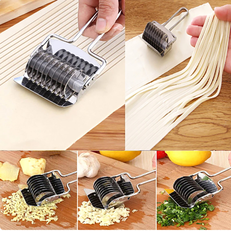 Stainless Steel Noodle Lattice Roller Dough Cutter Pasta Spaghetti Maker Pastry Vegetable Rolling Sl