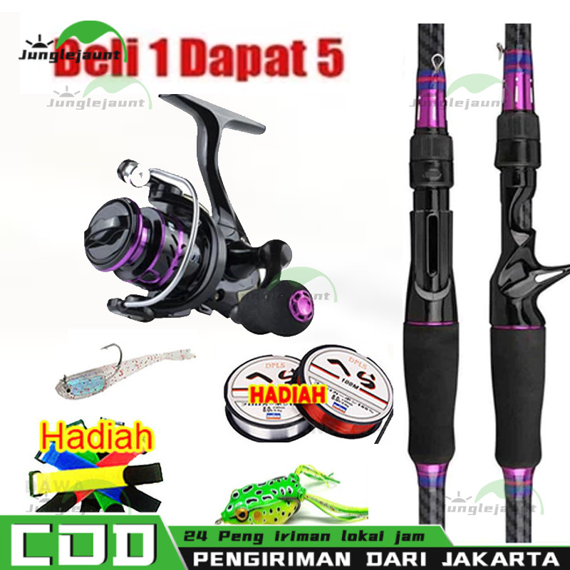 【5 Buah Set】 Joran Pancing Set 1.68M/1.8M/2.1M/2.4M Satu set reel dan joran 1.8M~2.1M dan reel full 