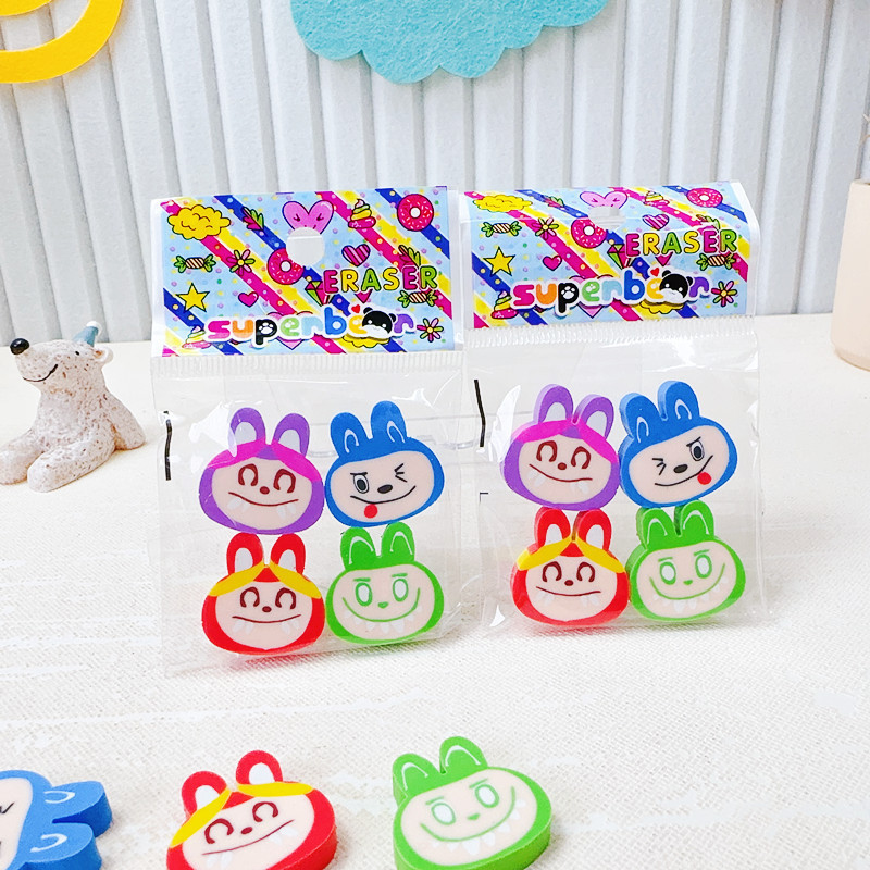 

THE VIRAL STORE KARET PENGHAPUS SETIP MODEL GEPENG KARAKTER KEPALA LABUBU LABULABU LUBABU POPMART THE MONSTER 1 SET ISI 4 PCS ER-1715 ERASER HAPUSAN KARAKTER
