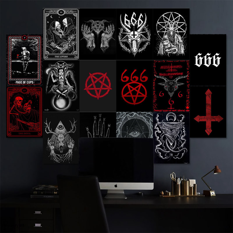 Murah (isi 16pcs) poster dinding aesthetic tema satanic desain premium art carton - SC125