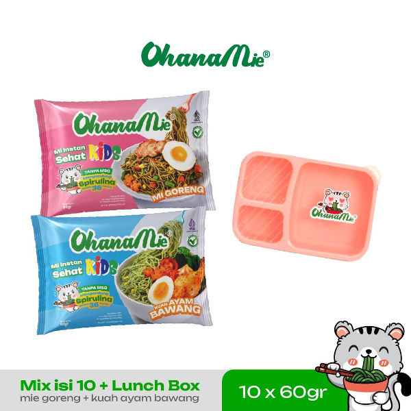 

Mie instan Sehat Anak Tanpa MSG dan Bahan Pengawet, Ohana Mie isi 5pcs Goreng dan 5pcs Ayam Bawang Gratis Lunchbox