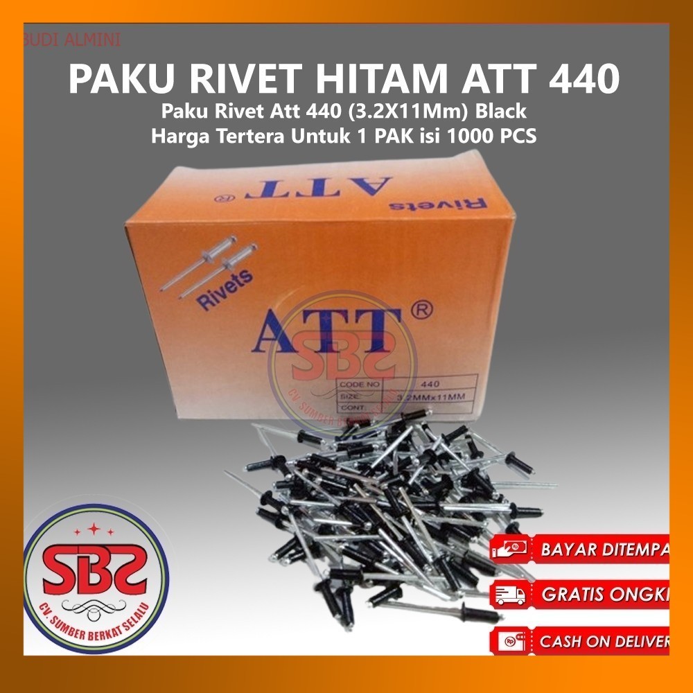 ATT Paku Rivet 435, 440 dan 550 HITAM 1 Box Isi 1000pcs HITAM - Paku Rivet Hitam / Black