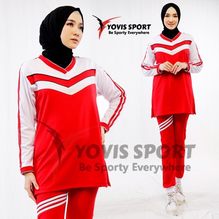 Baju Murah Promo Diskon Sporty Olahraga Perlengkapan /Setelan Muslim jogger yovis sport - Merah-Puti