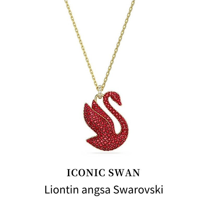 Swarovski ICONIC SWAN Kalung Angsa Merah Wanita Mewah Ringan
