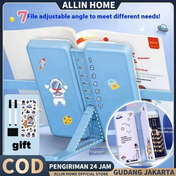

Allinhome 2IN1 Tempat Pensil Multifungsi Pencil Case Book Holder kotak Alat Tulis Lipat dengan Rak buku Baca dan Papan Tulis Praktis Anak Sekolah