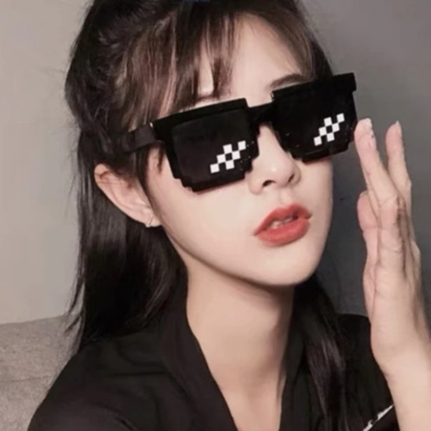 WRSR27 Kacamata Mosaik Baru Kacamata Pesta Kacamata Pixel Persegi Panjang Kacamata Persegi