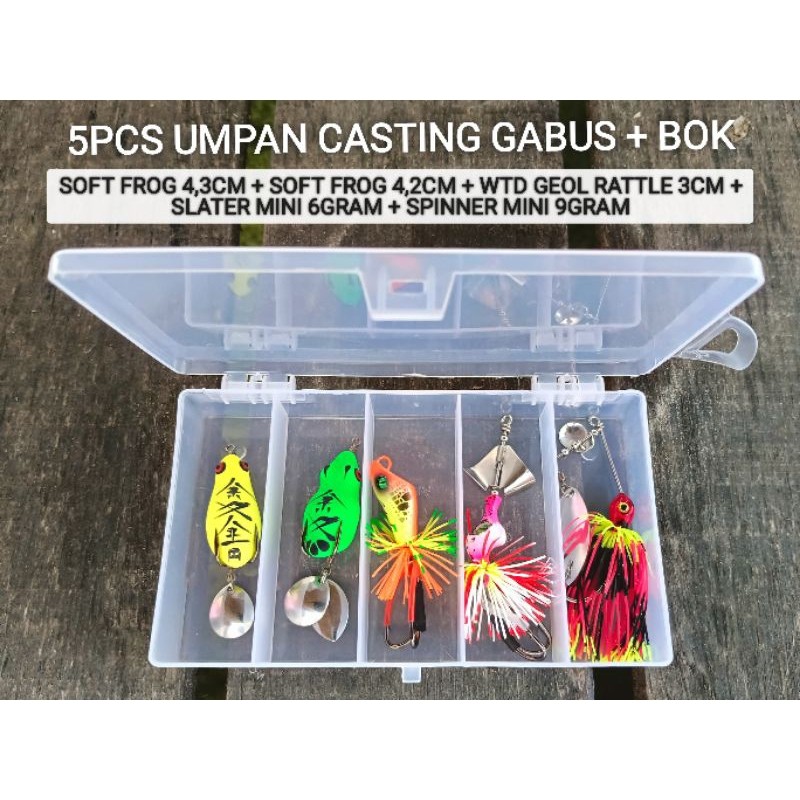 PAKET BOX 5PCS UMPAN CASTING + BOX. UMPAN CASTING GABUS DAN TOMAN