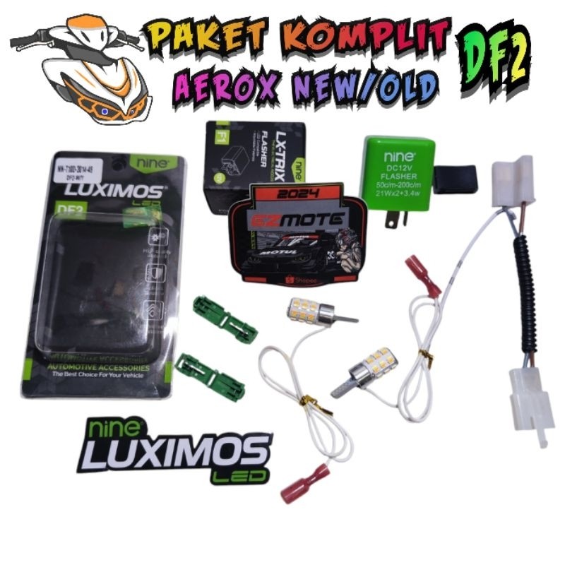 Bisa COD LAMPU SEIN MOTOR PAKET DENGAN SOKET KABEL TIGA BERDIODA NINE LUXIMOS T10 DF2 DUA MODE SENJA