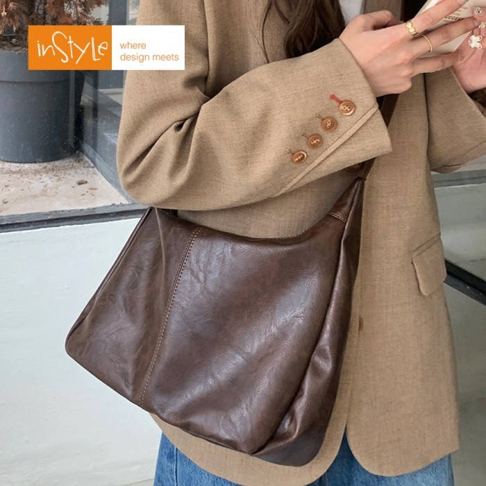 ✔HST.H✔ - TERLARIS Tas Bahu Selempang Kulit PU Leather Lembut Wanita Korean (T11-003) - Coklat