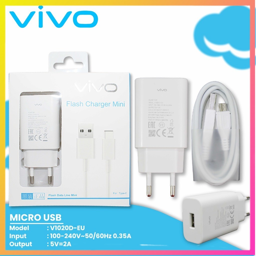 Travel Charger Vivo Micro USB Charging Cas Charger Vivo Original 100% V1020D -EU Charger Vivo Type C
