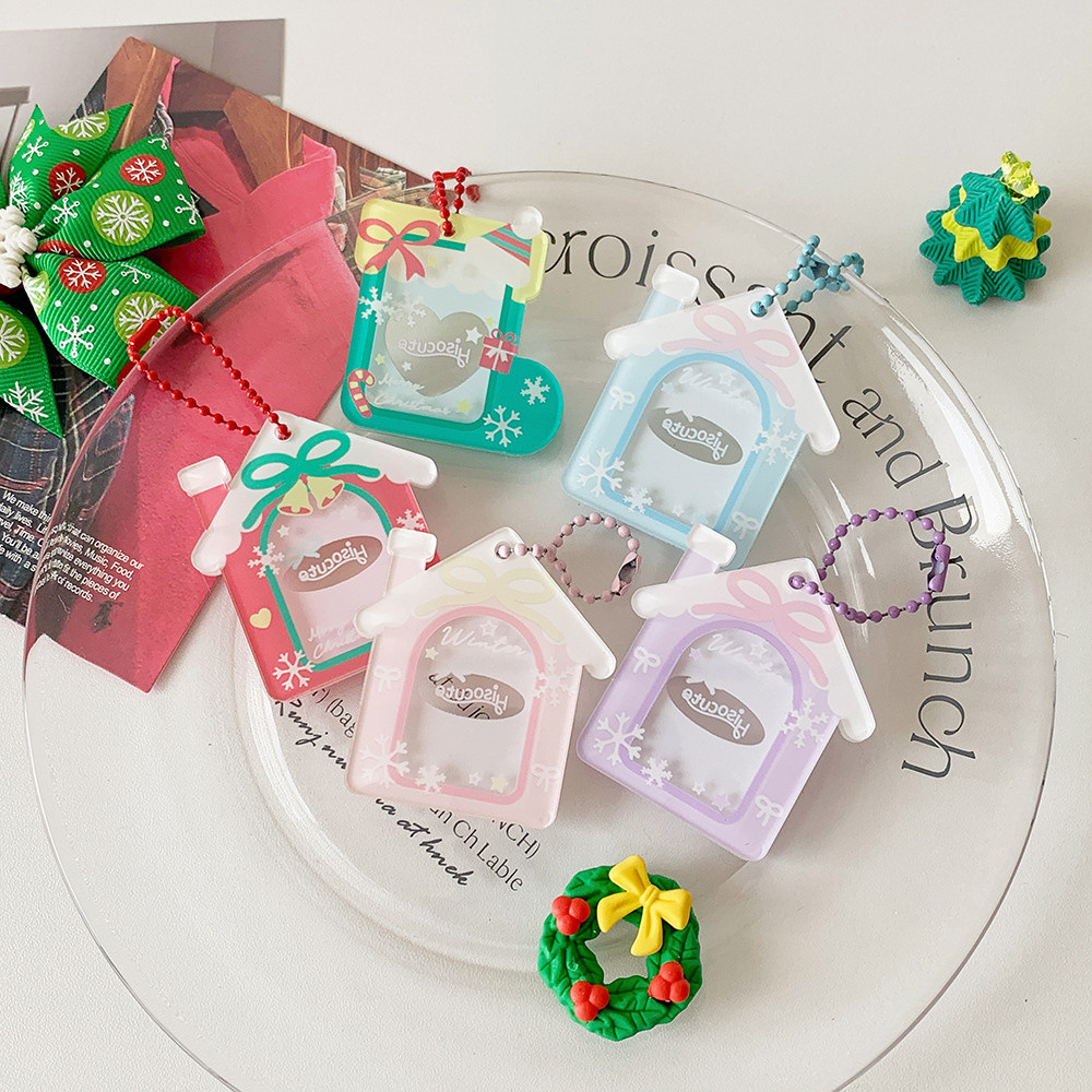 

INS Mini Snowflake House Card Holder with Keychain Kpop Photocard Holder Photo Card Holder Bag Pendant School Stationery