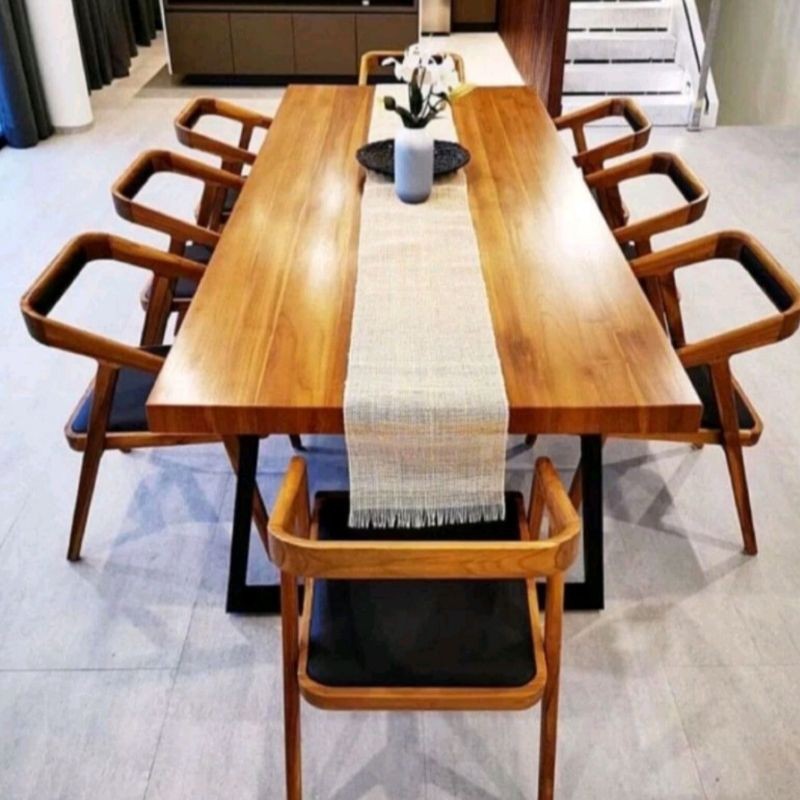 Set Meja Makan Kayu Jati 8 Kursi Top Meja 2,5 Meter