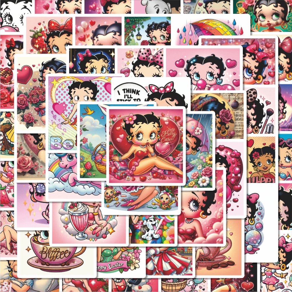 

100PCS Lucu Stiker Kartun Betty Boop Versi 3 Stiker Aesthetic Stiker Anti Air Stikers Berperekat Waterproof sticker decal buat Motor Helm Buku Journal Koper Casing HP Laptop Botol Minum Hadiah anak