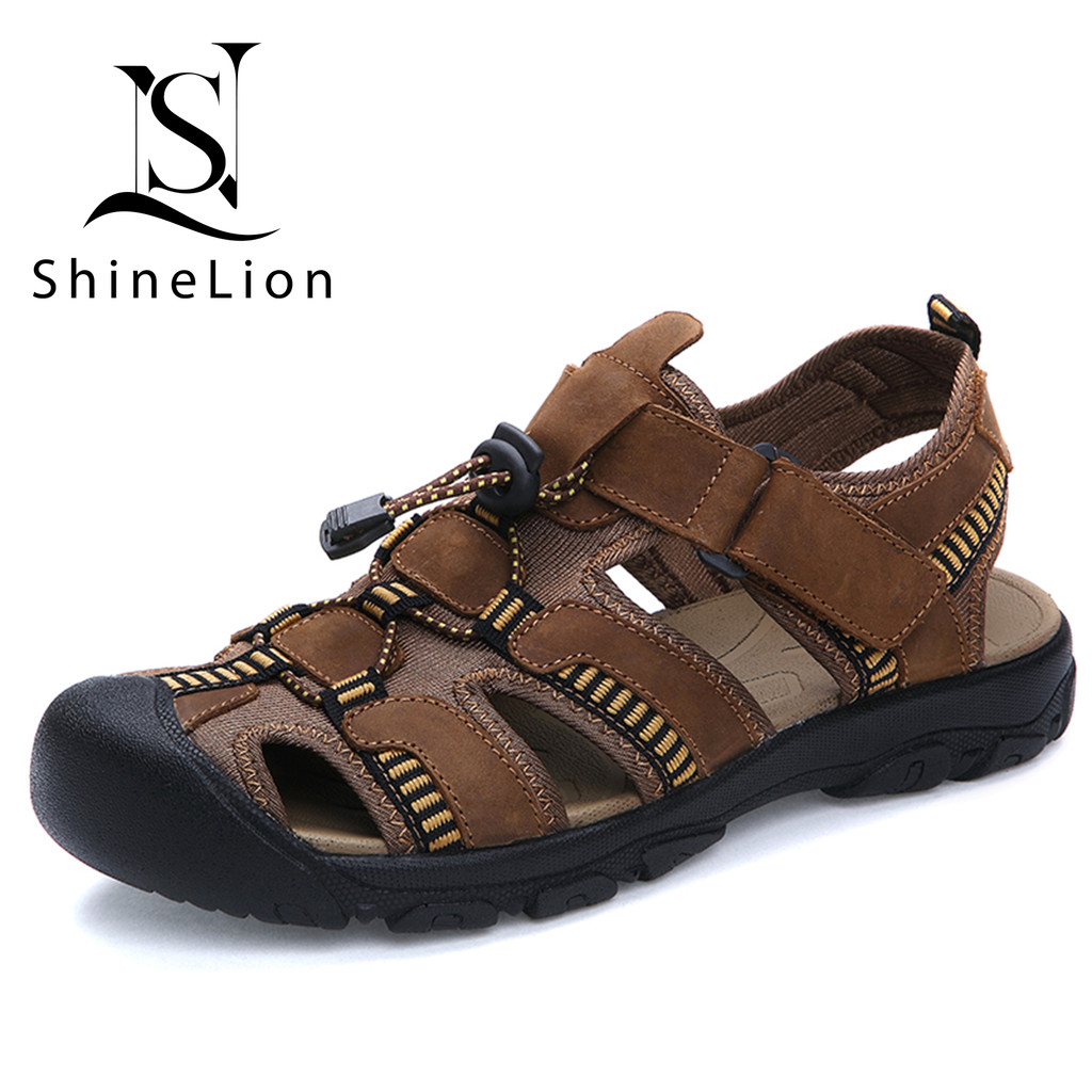 ShineLion KP-2687 Sandal Pria Casual Kulit Asli Nyaman Bernapas Anti Slip Sandal Cowok Terbaru 2026 