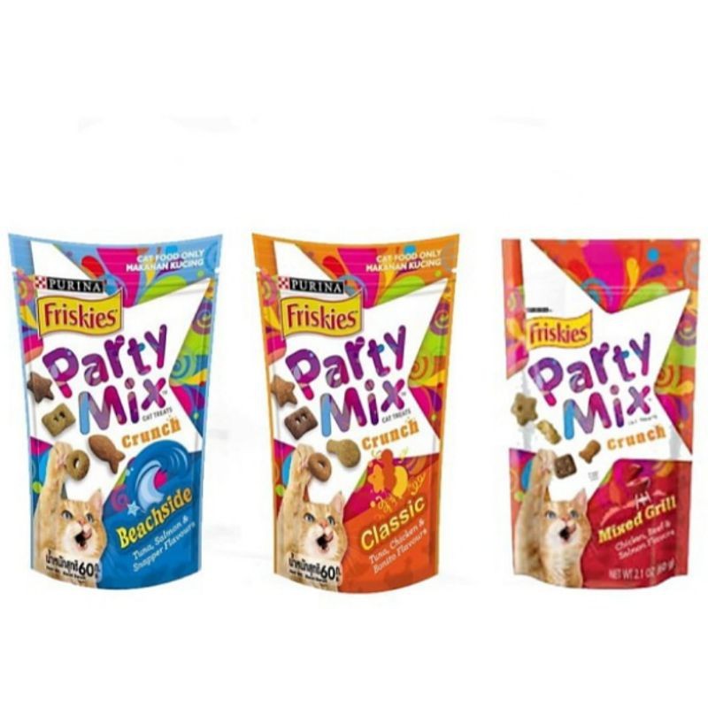 

Cemilan Kucing Friskies Party Mix 60gr Cat Food 60 gr Cemilan Kering (isi 10 pack) - Snack Kucing