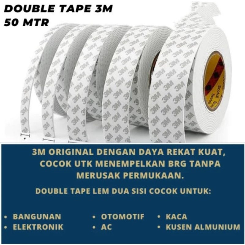 Double Tape 3M 9075i Double Tape Tissu-Perekat 3M Tipis 24mm x 50meter