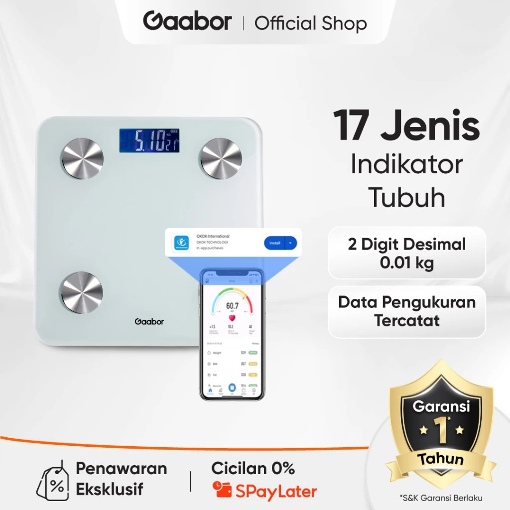 Gaabor Smart Digital Fat Scale Layar LED GWS-M02A - Timbangan Berat Badan Komposisi Tubuh Dengan App