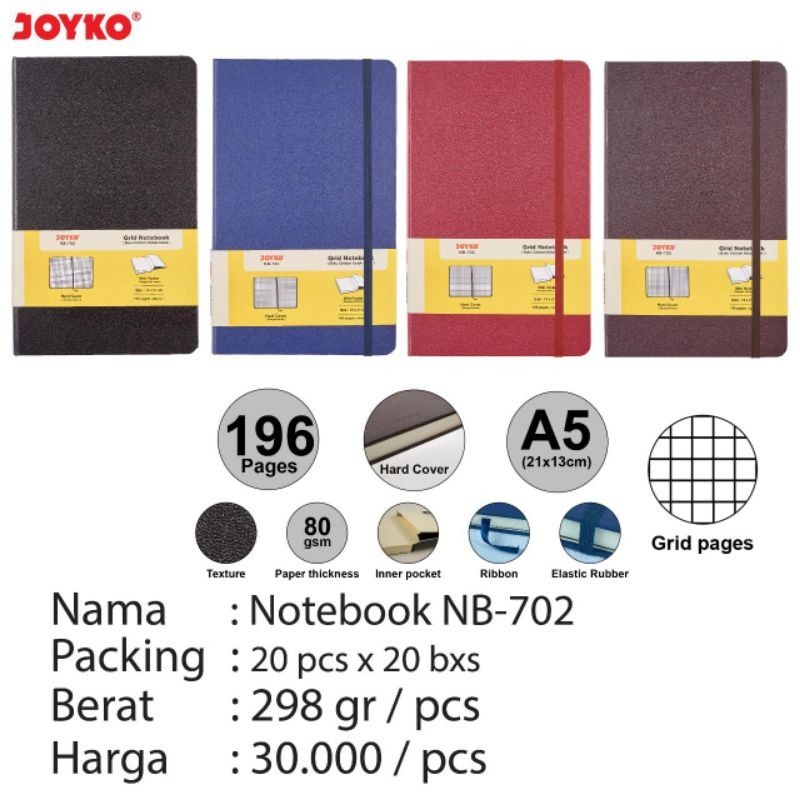 

joyko hardcover notebook 13x21cm grid (tidak bisa pilih warna cover)