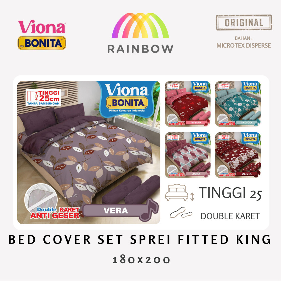 

[NEW] VIONA - Bed Cover SET SPREI FITTED King T25 (180x200) tinggi 25 BY BONITA OFFICIAL Ada Karet Anti Slip Terlaris pilihan