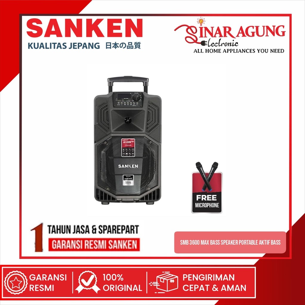 SANKEN SMB-3600 MAX-BASS SPEAKER PORTABLE AKTIF BASS KENCANG BATERAI TANAM - GARANSI RESMI
