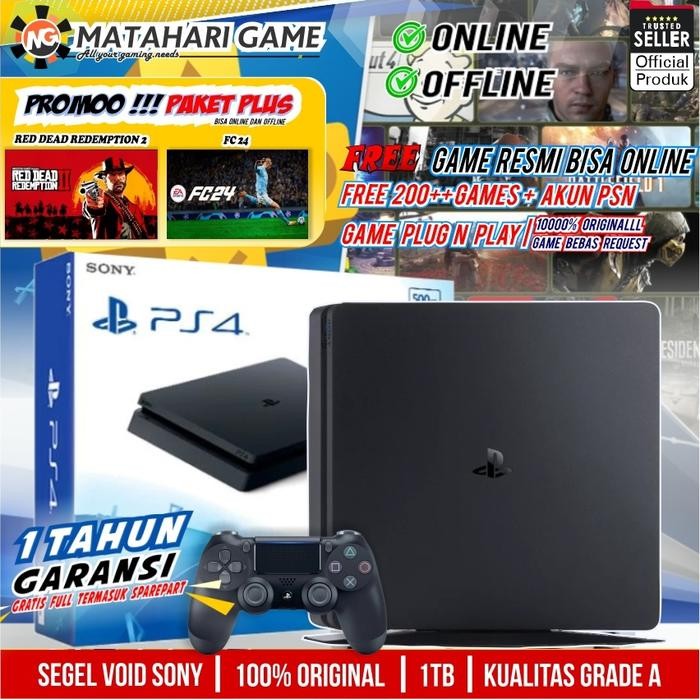 【PS4 SLIM】Playstation 4 SLIM Original | PS4 SONY 1TB/1000GB  Bonus 200++ Games GARANSI 1TAHUN - SLIM