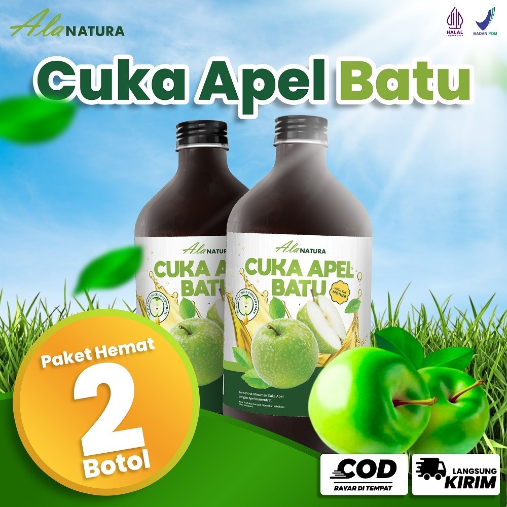 

Cuka Apel Batu Ala Natura Apple Cider Vinegar with Mother Paket 2 Botol Buang Racun Halal dan BPOM