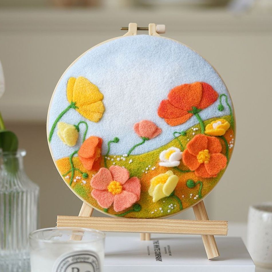 

CHENISTORY Creative DIY Flower Felt Painting Picture Handmade Wool Needle Felting Kits For Beginner Handmade Decor Home 20x20cm