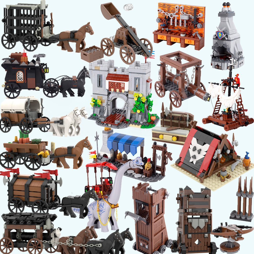 MOC Medieval Military Building Blocks Soldiers Figure Accessories Bonfire Tent Transport Carriage Wa