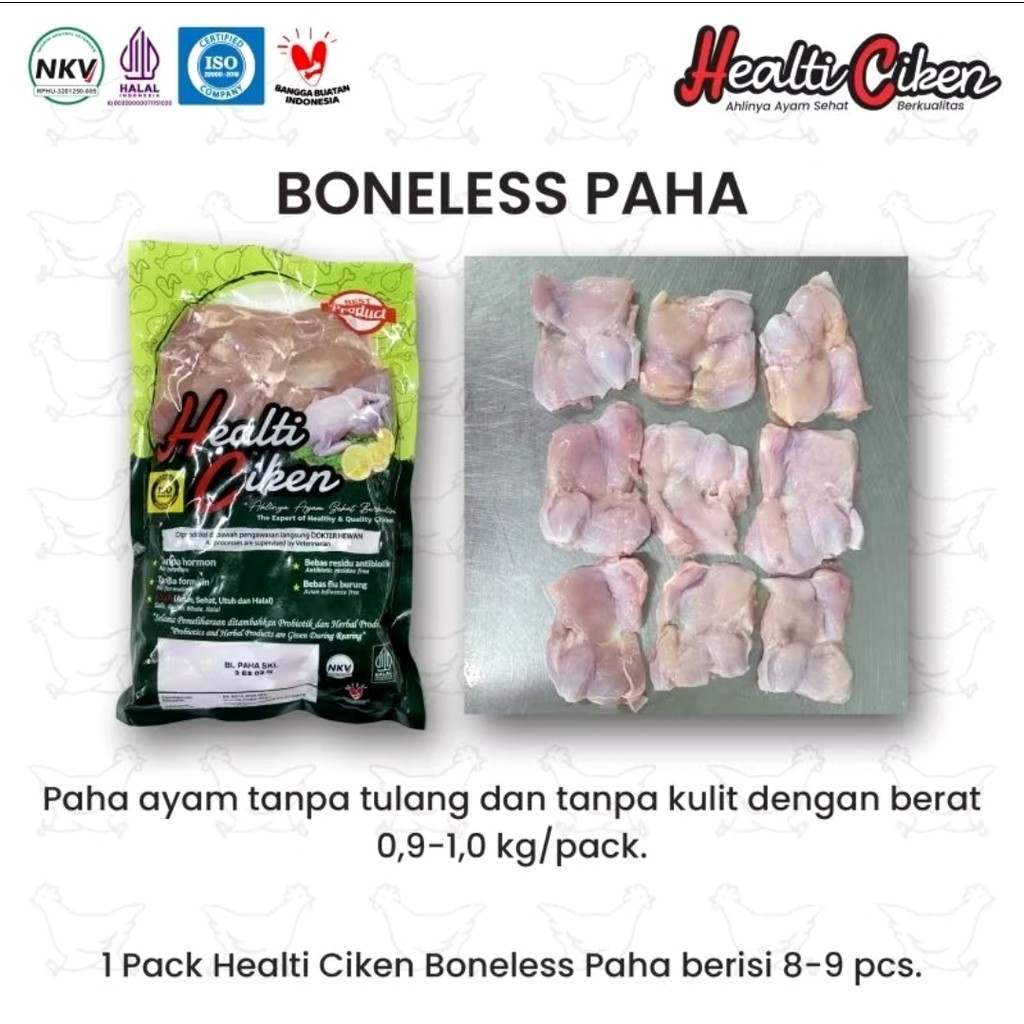 

Fillet paha ayam organik probiotik,halal, bebas hormone dan bahan kimia, berat 0,9-1 kg