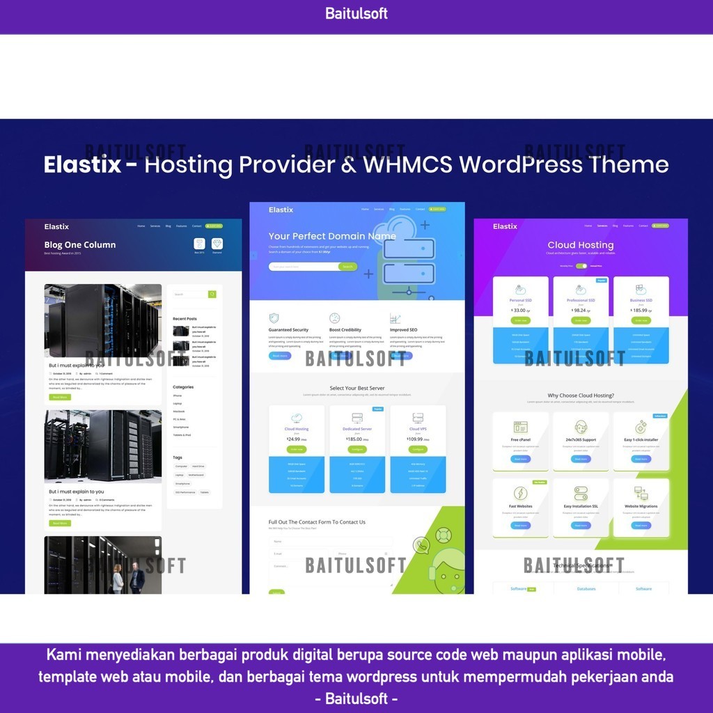 TEMA WEB  ELASTIX - HOSTING PROVIDER & WHMCS WORDPRESS THEME D5403 BAITULSOFT LISENSI ORIGINAL FULL 