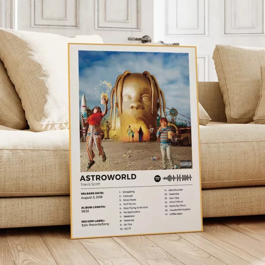 

Modern Astroworld Travis Scott Rap Album Cover Art Aluminum Frame Canvas Painting Posters for Living Room Home Decor Mus