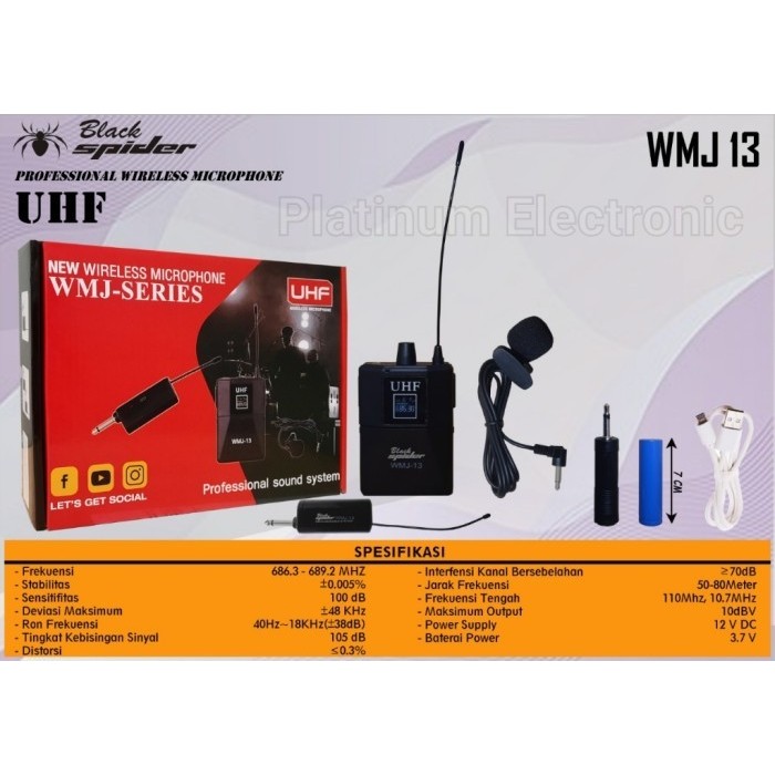 Agen Mic Wireless Clip On Black Spider WMJ 13 Mikrofon Jepit Baju