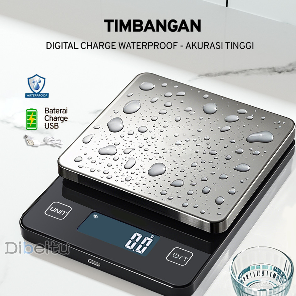 Berosa_shop - Timbangan Dapur Digital 5Kg Akurat 0.1gr USB Rechargeable Timbangan Kue Waterproof