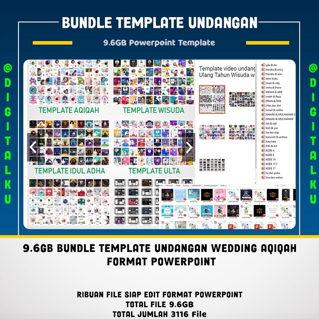 9.6GB Bundle Template Undangan Wedding Aqiqah Format Powerpoint