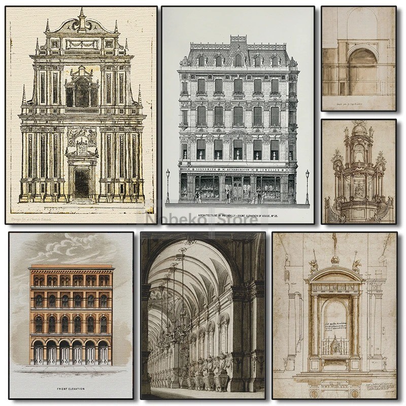 

Vintage Architecture Sketch Art Ancient Church Line Art Wall Posters Minimalism Prints Canvas Painting Pictures Home Room Decor