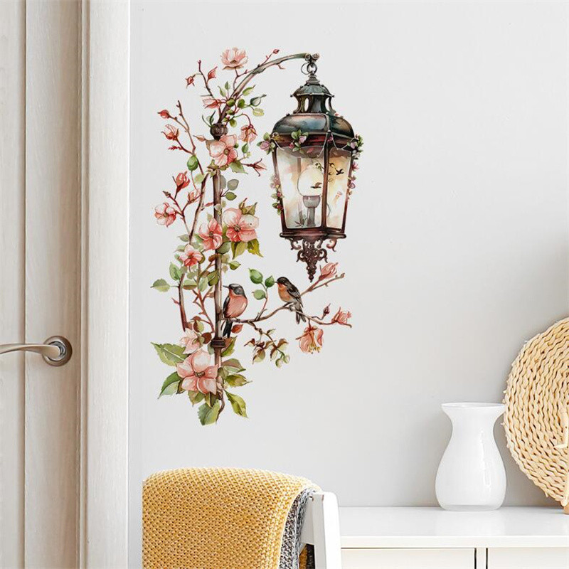 

Pink Flower Pendant Light Wall Sticker Removable Wall Art Decor Waterproof Stereo Flower Home Decoration For Bedroom