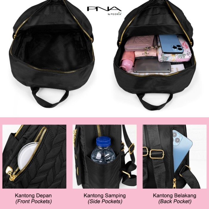 ✨LARIS✨ -Peonia PNA MIJUNG Ransel Wanita Impor Tas Kantor Sekolah Kuliah - BLACK