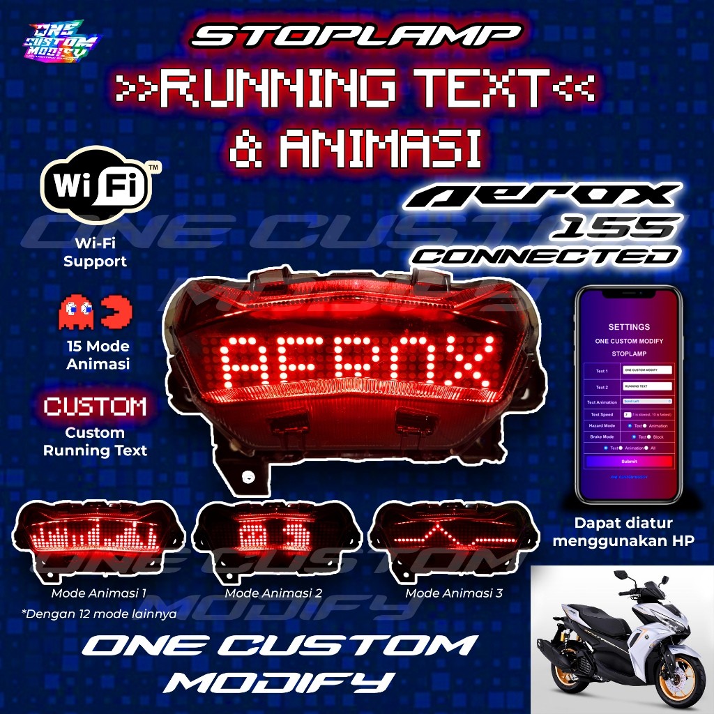 nr52wd Stoplamp Running Text Animasi Aerox 155 New Connected Lampu LED Rem Belakang Modifikasi Varia