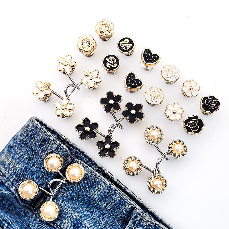 Kancing Jeans Adjustable Unisex 1 Set Isi 4 Motif Daisy pengecil lingkar pinggang celana kancing pen