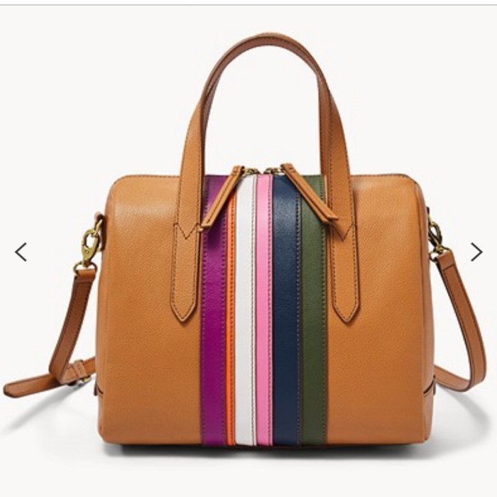 as Kulit Wanita Sydney Satchel / Boston Bag warna Coklat Tan dengan Stripes Navy Hijau Merah cocok u