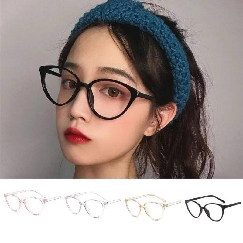 Kacamata Lensa Flat Cat Eye Kacamata Anti Radiasi Gaya Leopard Retro Korea Fashion Wanita Glasses Ey